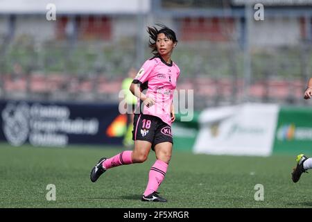 San Sebastian de los Reyes, Spagna. 28 Marzo 2021. Yoko Tanaka (Huelva) Calcio : Spagnolo 'Primera Iberdrola' match tra Madrid Club de Futbol Femenino 1-0 Sporting Club de Huelva all'Estadio Nuevo Matapinonera a San Sebastian de los Reyes, Spagna . Credit: Mutsu Kawamori/AFLO/Alamy Live News Foto Stock