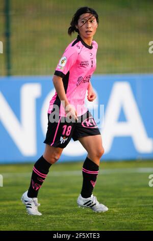 Coruna, Spagna. Yoko Tanaka di Sporting de Huelva durante la partita della Lega Iberdrola tra Deportivo de la Coruña e Sporting de Huelva Foto Stock