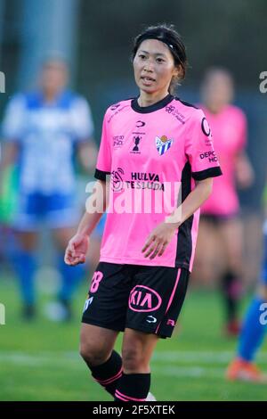 Coruna, Spagna. Yoko Tanaka di Sporting de Huelva durante la partita della Lega Iberdrola tra Deportivo de la Coruña e Sporting de Huelva Foto Stock