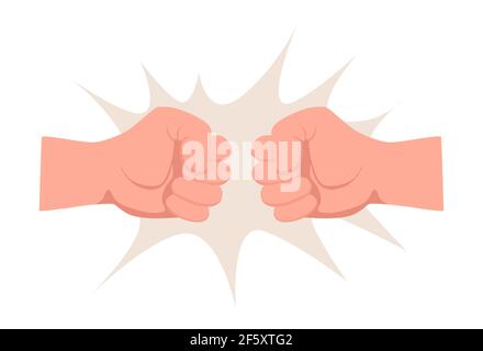 Due pugni umani punzonando, urlando a vicenda vettore piatto illustrazione isolato su sfondo bianco. Conflitto, confronto, concorrenza, lotta, concetto di resistenza. Illustrazione Vettoriale