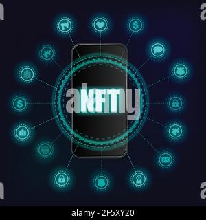 Simboli NFT del telefono cellulare nero Illustrazione Vettoriale