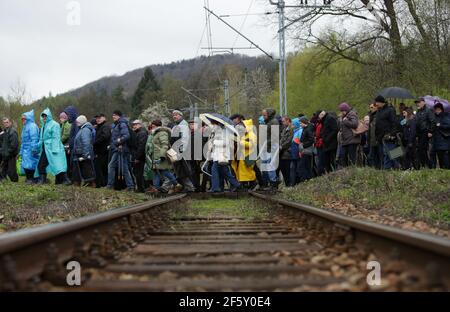 Kalwaria Zebrzydowska, Polonia - 13 aprile 2017: Il mistero della Passione a Kalwaria Zebrzydowska, Polonia meridionale. Foto Stock