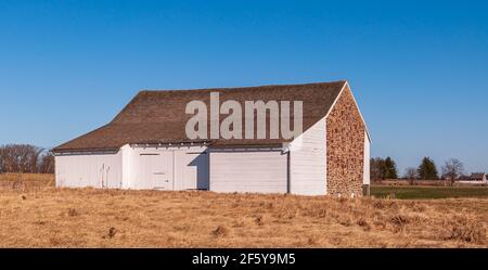 Il fienile della fattoria McPherson, che stava in piedi durante la battaglia al Gettysburg National Military Park Foto Stock