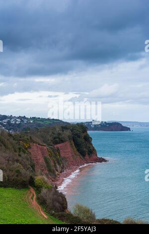 Ness Cove Beach, South West Coast Path, Shaldon, Teignmouth, Devon, Inghilterra, Europa Foto Stock