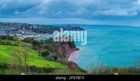 Ness Cove Beach, South West Coast Path, Shaldon, Teignmouth, Devon, Inghilterra, Europa Foto Stock