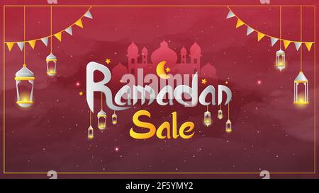 Ramadan vendita web banner vettore modello Illustrazione Vettoriale