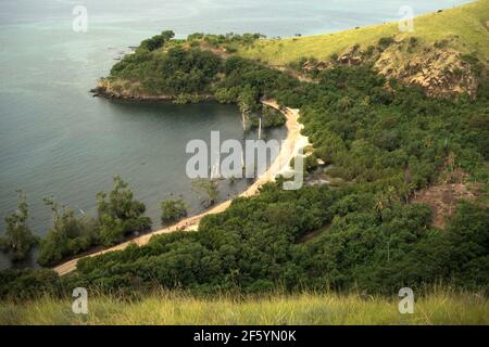 Vegetazione costiera e praterie a Kajuwulu, una zona costiera vicino Maumere, Flores Island, Indonesia. Foto Stock