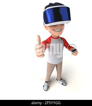 Divertente illustrazione 3D di un bambino di cartoni animati con una realtà virtuale casco Foto Stock