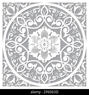 Design tradizionale vettoriale mandala ispirato al legno intagliato orientale Disegni da parete da Marrakech in Marocco Illustrazione Vettoriale