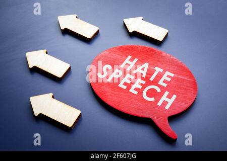 Odio concetto di linguaggio. Virgoletta e frecce. Foto Stock