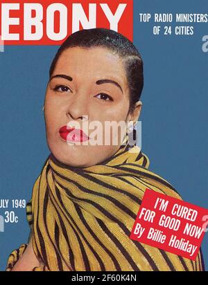 BILLIE HOLIDAY (1915-1959) cantante jazz americano su copertina 1949 Della rivista Ebony Foto Stock