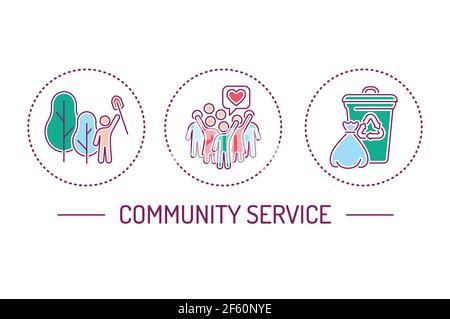 Set di icone della linea di colori del servizio comunitario. Pianta alberi concetto. Illustrazione Vettoriale
