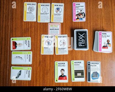 Carte del Star Trek la versione Next Generation di Fluxx il gioco di carte Foto Stock