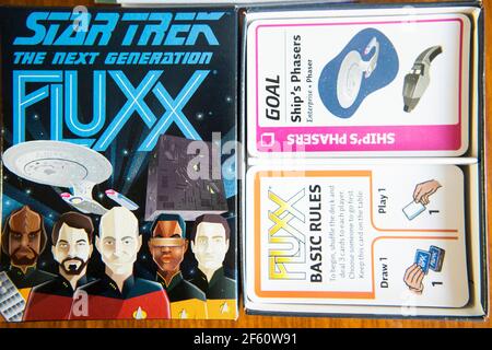 Carte del Star Trek la versione Next Generation di Fluxx il gioco di carte Foto Stock