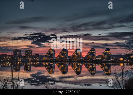 I moderni e iconici appartamenti a Vejle, Danimarca Foto Stock