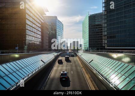 Traffico stradale a Bruxelles Foto Stock