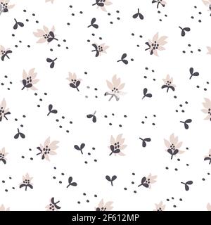 Motivo floreale senza cuciture. Modello tessile di moda con fiori decorativi di gelsomino e foglie su sfondo bianco. Illustrazione vettoriale Illustrazione Vettoriale