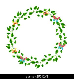 Cornice rotonda di margherite decorate con farfalle. Illustrazione Vettoriale