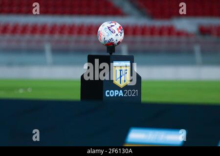 BUENOS AIRES, 28.03.2021: Independiente e Boca JRS giocano per il round di 7 ore di Copa Liga Argentina de Fútbol allo stadio Libertadores de América. Foto Stock