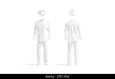 Bianco bianco cuoco uniforme mockup, vista frontale e posteriore Foto Stock