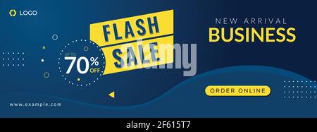 Flash vendita facebook copertina timeline web annuncio banner template con foto luogo moderno layout blu sfondo design Illustrazione Vettoriale