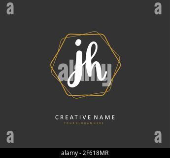 J H JH scrittura a mano della lettera iniziale e logo della firma. Un logo iniziale di calligrafia concettuale con elemento modello. Illustrazione Vettoriale
