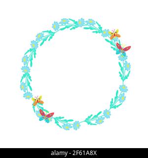 Cornice rotonda di margherite decorate con farfalle. Illustrazione Vettoriale