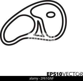 Icona della linea di bistecca. Simbolo del contorno del cibo preparato. Illustrazione vettoriale della carne bovina grezza. Illustrazione Vettoriale