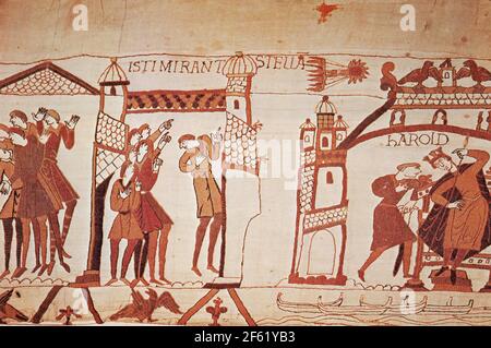 Arazzo di Bayeux. La Cometa di Halley del 1066 Foto Stock