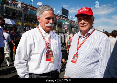 CHASE CAREY (USA) Amministratore Delegato del Gruppo Formula uno con LAUDA Niki (aut) Presidente non esecutivo della scuderia Mercedes f1 ritratto durante il campionato di Formula 1 2017 a Melbourne, gara Australia Grand Prix, dal 23 al 26 marzo - Foto Florent Gooden/DPPI Foto Stock