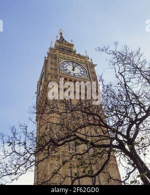 Torre dell'orologio Big ben, Parlamento, Piazza del Parlamento, Westminster, Città di Westminster, Greater London, England, Regno Unito Foto Stock