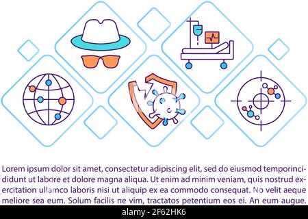 Icone della linea di concetto di diffusione del virus non identificate con testo Illustrazione Vettoriale