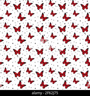 Vector Butterfly ripetizione senza giunture sfondo disegno ripetizione. Casual colorata silhouette farfalla, carino motivo pastello girly. Illustrazione Vettoriale