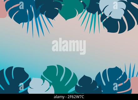 Piante di cespuglio, foglie di monstera, e piante tropicali su sfondo gradiente chiaro Illustrazione Vettoriale