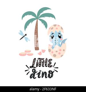 Dinosauro, palma con l'iscrizione - piccolo dinosauro Illustrazione Vettoriale