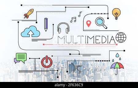 Contenuti multimediali disegno lineare con segni di media Foto Stock