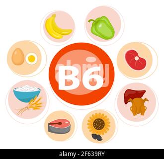 Vitamine e minerali alimenti .Vector insieme di alimenti ricchi di vitamina.  Vitamina B3 carni, spinaci, pollame, pesce, fegato, funghi, patate e  arachidi Immagine e Vettoriale - Alamy