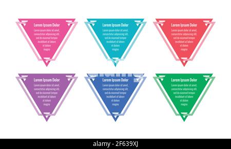 modello infografico triangolare. modello infografico a sei fasi. web, internet, rapporto annuale, modello informativo sulla rivista Illustrazione Vettoriale