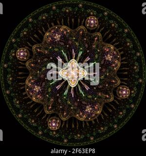 Mandala frattale su sfondo. Pazzi frattali astratti con pattern caleidoscopico Foto Stock