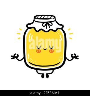 Carino divertente kombucha Jar personaggio meditate. Icona di illustrazione del carattere kawaii della cartoon vettoriale a linea piatta. Isolato su sfondo bianco. Kombucha Jar Character Concept Illustrazione Vettoriale