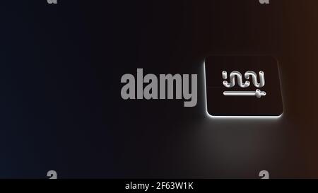 Rappresentazione 3d del simbolo della striscia di luce bianca dell'Arabia Saudita bandiera su sfondo scuro con riflessi blu e arancio Foto Stock