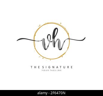 V H VH scrittura a mano della lettera iniziale e logo della firma. Un logo iniziale di calligrafia concettuale con elemento modello. Illustrazione Vettoriale