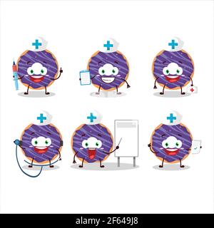 Medico professione emoticon con mirtillo donut personaggio cartoon. Illustrazione vettoriale Illustrazione Vettoriale