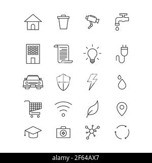 collezione di icone smart city, design vettoriale in stile outline Illustrazione Vettoriale