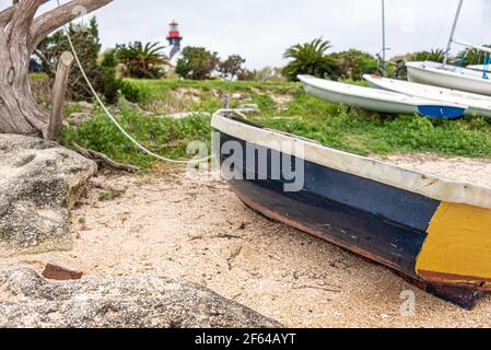 Battello a remi lungo la costa di Salt Run al Lighthouse Park sull'isola di Anastasia a St. Augustine, Florida. (STATI UNITI) Foto Stock