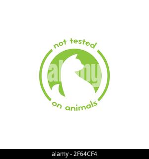 Etichetta senza crudeltà. Non testato sul timbro degli animali. Nessun sigillo di prova per animali. Logo con gattino o gatto. Illustrazione vettoriale isolata in bianco. Illustrazione Vettoriale