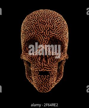 Metallo di cranio umano scolpito Foto Stock