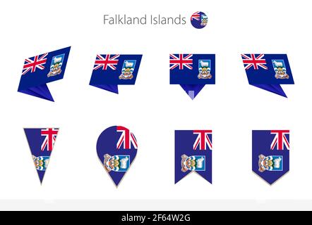 Collezione di bandiere nazionali delle Isole Falkland, otto versioni di bandiere vettoriali delle Isole Falkland. Illustrazione vettoriale. Illustrazione Vettoriale