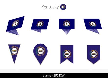 Collezione di bandiere dello stato degli Stati Uniti del Kentucky, otto versioni di bandiere vettoriali del Kentucky. Illustrazione vettoriale. Illustrazione Vettoriale