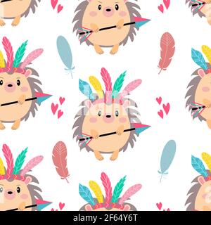 Modello senza cuciture con un hedgehog allegro - indiano Illustrazione Vettoriale